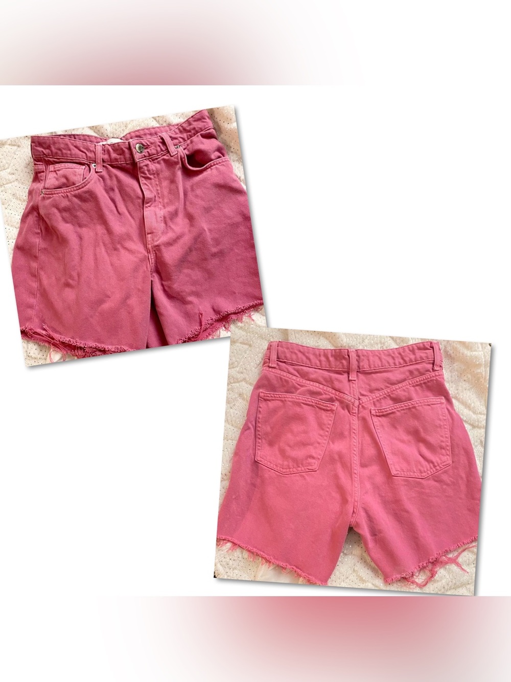 Zara Pink Pink Denim High Waist Cut Off Shorts Size 8